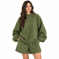 Ensemble sweat-shirt et short surdimensionné de qualité supérieure pour femme, coupe ample, pull à manches longues, design décontracté, tenue décontractée assortie, streetwear