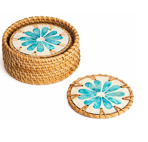 แผ่นรองแก้วหวายลายมุกพร้อมที่วาง แบบกลม ดีไซน์สั่งทำพิเศษ - Product Image 1