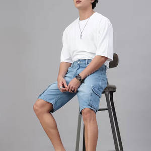 Shorts en jean légers pour hommes, taille haute, coupe droite, délavés, tendance, respirants, look décontracté, best-seller de l'été - Product Image 3