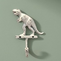 Gancho de Pared con Forma de Dinosaurio T-Rex, Metal Blanco Envejecido, Hecho a Mano, Gancho Individual para Abrigos y Sombreros, Ecológico y Multifuncional