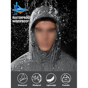 Men's Waterproof Hooded Windbreaker <b>Jacket</b> Gray Lightweight Casual Spring Outerwear With Button Closure And Drawstring Hood - Product Image 5