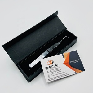 Pinzas de extensión de pestañas con purpurina de dos tonos de acero inoxidable con empuñadura de diamante de 90 grados personalizadas - Product Image 3