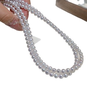 Collar de Perlas Naturales de Agua Dulce de 6-7 mm con Cadena de Cola Pequeña Casi Redonda, Cadena de Clavícula Ajustable, Luz Intensa - Product Image 5