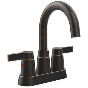 Rubinetto da bagno a 2 maniglie in bronzo lucidato a olio, con beccuccio girevole ad arco alto a 360 gradi, rubinetto per lavabo con interasse da 4 pollici per installazioni alte - Product Image 1