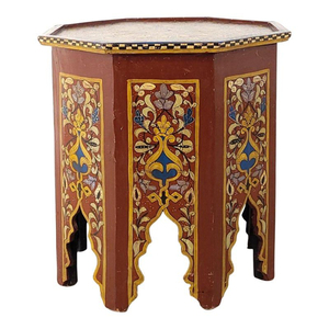 Table d'appoint octogonale de luxe en bois massif, incrustation d'os noir et blanc, motif floral marocain, pour salon - Product Image 3
