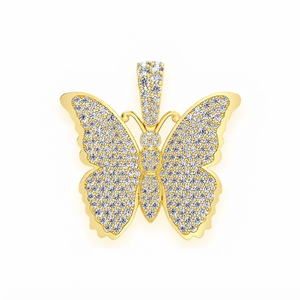 Trendy Women's Jewelry Custom Iced 925 Silver Gold Plated Cute <b>Butterfly</b> Lab Grown Diamond Fine Pendants Charms Hip Hop Necklace - Product Image 1