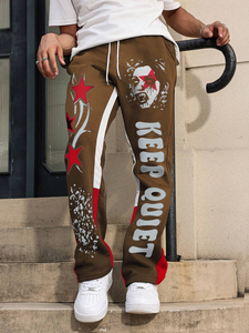 Heavy Weight Cotton Vintage Wash Sweatpants Men Custom Side Stripe Printed Triple Waist Riveted Baggy Sweatpants For Men's - Product Image 3