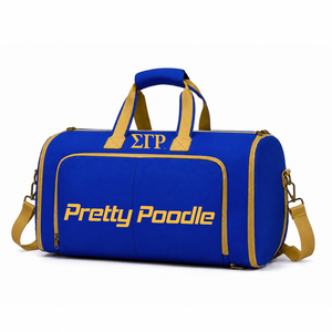 Bolsa de lona personalizada de la hermandad Sigma Gamma Rho, azul y dorada, con logotipo bordado, para uso diario, de gran capacidad, de nailon y poliéster. - Product Image 1