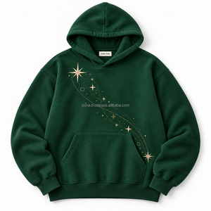เสื้อฮู้ดโอเวอร์ไซส์ผู้ชาย ZONA STAR สีเขียว ผ้าฝ้ายเฟรนช์เทอร์รี่ ปักลายดาวแบบกำหนดเอง สวมใส่สบายๆ ในฤดูใบไม้ร่วง - Product Image 1