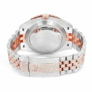 Luxury Iced Out Moissanite Watch Brown Dial Two Tone Rose Gold <b>Automatic</b> Mechanical Diamond Bust Down <b>Wristwatch</b> - Product Image 5