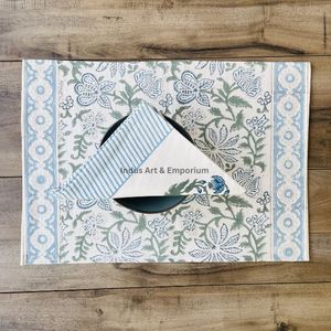 Indus Art Emporium Classic Handmade Thin 100% Cotton <b>Rectangle</b> Place Mat Floral Print Geometric Border Machine Washable Home - Product Image 3