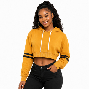 HMR Sorority Sisterhood Super Crop Sports Hoodie Drawstring Drop Shoulder Hollow Casual Winter Street Sport Style - Product Image 1