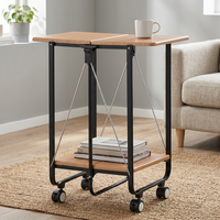 Chariot de bar pliable moderne en fer, multifonctionnel et peu encombrant, facile à assembler, avec plateau en bois pour la maison, design métallique moderne