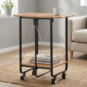 Carrito de Bar Plegable de Hierro Moderno con Superficie de Madera, Diseño Multifuncional y que Ahorra Espacio, Fácil de Montar, para Uso en el Hogar y la Cocina - Product Image 2