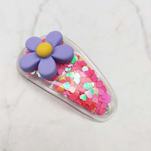 Adorables Pinzas para el Cabello con Flores 3D de Resina, Base Transparente Rellena de Confeti Brillante para Mujeres - Uso Diario, Fiestas, Graduaciones y Otras Ocasiones - Product Image 3
