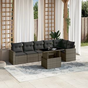 Juego de sofás de jardín de ratán PE gris con acero con recubrimiento en polvo y muebles de exterior de primera calidad de vidrio templado - Product Image 1