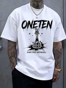 Camiseta Blanca de Manga Corta para Hombre ONETEN con Estampado de Rey de Ajedrez, Estilo Urbano, Cuello Redondo, Corte Holgado, Tela Jersey - Product Image 6