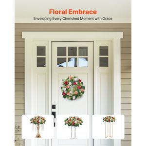 Ghirlanda di Rose Artificiali Rosa e Bianche, Diametro 14 Pollici, Composizione Floreale Centrotavola per San Valentino, Decorazione Verde - Product Image 5