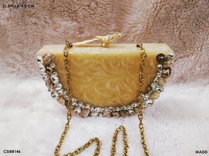 Skill Artisan Bohemian Resin Clutch Marble Effect Pattern Rhinestone Embellishments Magnetic Closure <b>Medium</b> Capacity for Daily - Product Image 4