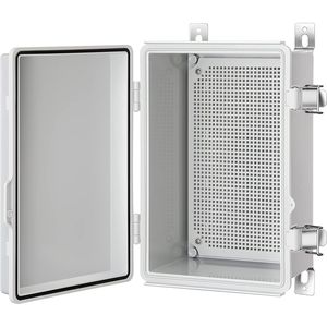 Boîtier de jonction en plastique étanche IP67 pour projets électriques, avec couvercle à charnière gris, plaque de montage, support mural, raccords pour conduites - Product Image 1