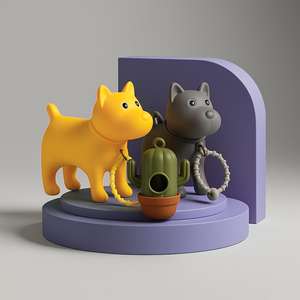 Dispenser per Sacchetti per Rifiuti di Animali Domestici con Design Cucciolo e Cactus Verde e Giallo, Elegante Soluzione per lo Smaltimento delle Feci dei Cani - Product Image 2