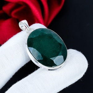 Pendentif en pierre précieuse émeraude, argent sterling 925, pendentif ovale fait main, bijoux en cristal vert, pendentif bohème en argent, vente en gros, cadeau - Product Image 5
