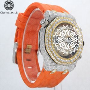 Charm Jewels Luxury Women's Stainless Steel <b>Watch</b> 42mm Round Dial Analog Quartz Movement Sapphire Crystal Orange Silicone Band - Product Image 4