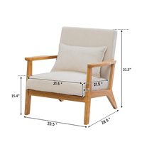 Fauteuil d'appoint à cadre en bois blanc et revêtement en lin, siège unique, pour salon, coin lecture, mobilier de maison