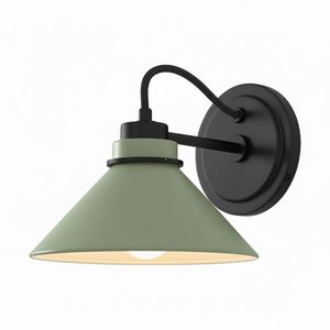 Industrial Metal <b>Wall</b> <b>Sconce</b> Green Cone Shade Black Arm Decorative <b>Lighting</b> Fixture - Product Image 1
