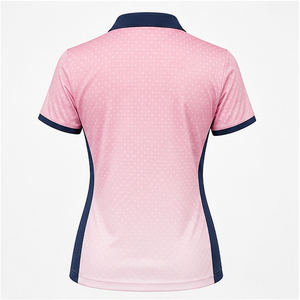 Polo de Manga Corta con Cuello y Bloques de Color Rosa y Blanco para Mujer, con Logotipo Personalizado, Secado Rápido, Sublimación, Ropa Deportiva de Golf - Product Image 2