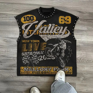 เสื้อยืดแขนกุดผู้ชายสีดำพิมพ์ลาย Black Valley Racing คอกลมสไตล์สตรีทผ้าฝ้ายเจอร์ซีย์ทรงปกติ - Product Image 1