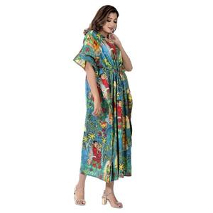 Túnica Kimono de Algodón Hecha a Mano, Vestido Kaftan Inspirado en Kahlo, Ropa Bohemia Cómoda para Vacaciones - Product Image 4