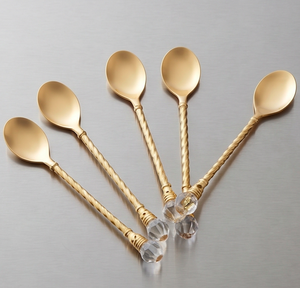 Cuillères à thé plaquées or avec manche en cristal, design glamour, manche long, finition miroir durable, pour mariage et usage en cuisine - Product Image 3
