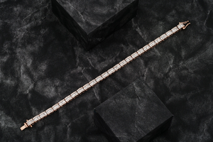 Bracelet tennis plaqué or rose avec diamants taille baguette, serti en canal géométrique, bijoux de luxe pour femme BR022 - Product Image 1