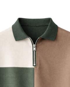 Camiseta Polo de Manga Corta para Hombre, Personalizada, con Cierre de Cremallera, Color Verde Beige, Estilo Casual, Fabricante Personalizado, OEM, Venta al Por Mayor - Product Image 2
