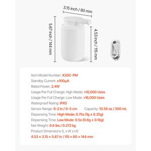 Dispenser Automatico di Sapone Liquido Ricaricabile da 300ml/10oz, Moderno e Senza Contatto, con 2 Livelli Regolabili e LIQ - Product Image 4