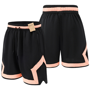 Shorts de basketball pour hommes, noir et rose, à blocs de couleur, en maille respirante, avec cordon de serrage, taille élastique, poches latérales, coupe ample - Product Image 2