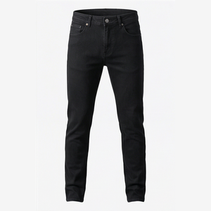 Straight-Leg Dark Wash Denim Jeans Men High Waist Slim Fit Cotton Casual Autumn Style Pants - Product Image 2