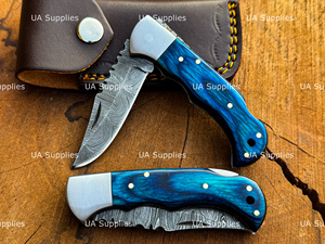 UA Supplies Industrial Grade Outdoor Sports Damascus Steel Pocket Folder Knife Wood Handle Hand Forged Back <b>Lock</b> Razor Sharp OEM - Product Image 5