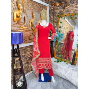 Belle fête porter haut bas Dupatta ensemble avec broderie pour femmes - Product Image 1
