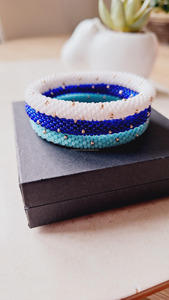 Seed Bead Seawater Pearl <b>Charm</b> Crochet <b>Bangle</b> Bracelet Set Multicolor Luxury 7inch Elastic Stretch Handmade Wholesale Custom - Product Image 6