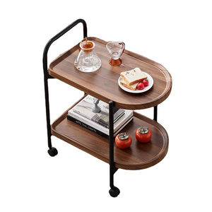 2-Tier Metal & Wood Coffee <b>Table</b> Cart <b>with</b> <b>Wheels</b> Modern Design Living Room Furniture for Living Room Bedroom or Dining - Product Image 1
