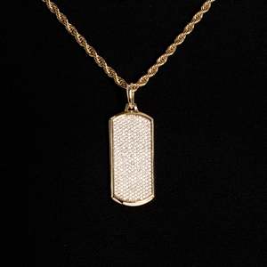 Luxury Moissanite <b>Dog</b> <b>Tag</b> Pendant Sterling Silver 18K Gold Plated Micro Pave Round Brilliant Cut Unisex Everyday Wear Necklace - Product Image 1