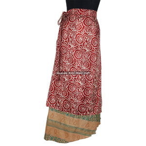 2 Layer Magic Sari Silk <b>Wrap</b> Skirts in India Women's Beachwear Sexy Silk <b>Sarong</b> Pareo Magic Around 38" Dress Designer 2 Layers - Product Image 2