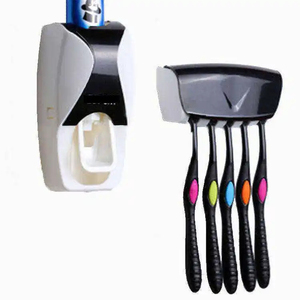 Rectangle Classic Plastic <b>Toothbrush</b> <b>Holder</b> Stand with Wall Mount and Toothpaste Squeezer for Kids Family Bathroom Use - Product Image 2