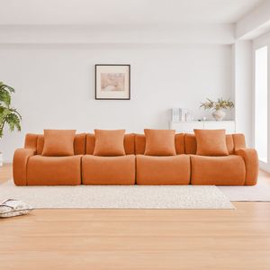 Divano a 4 Posti in Tessuto Teddy di Alta Qualità, Senza Montaggio Necessario, Braccioli Curvi, Design Antiscivolo, Alta Densità 32D, per Soggiorno - Product Image 3