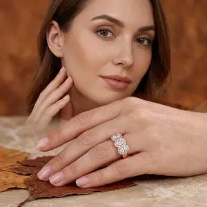Bague de fiançailles et de mariage pour femme en or rose 18 carats plaqué or, avec diamant ovale CVD cultivé en laboratoire blanc de 0,30 carat - Product Image 4