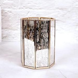 Porte-bougie en verre mercure de qualité supérieure, lanterne de table élégante en métal doré et verre - Product Image 1