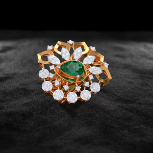 Anillo de Esmeralda Verde con Corte de Pera en Oro de Lujo, Anillo de Cóctel Floral para Mujer - Product Image 3