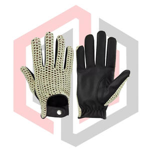 Gants de conduite en cuir tricotés noirs antidérapants, respirants, antistatiques, résistants aux déchirures, avec poignet réglable pour conducteurs - Product Image 1
